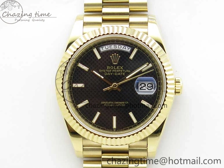 Black 40mm YG 228239 904 Version YG Bracelet Dial Markers BP A2836 Stick New Day-Date Dial on President 0420